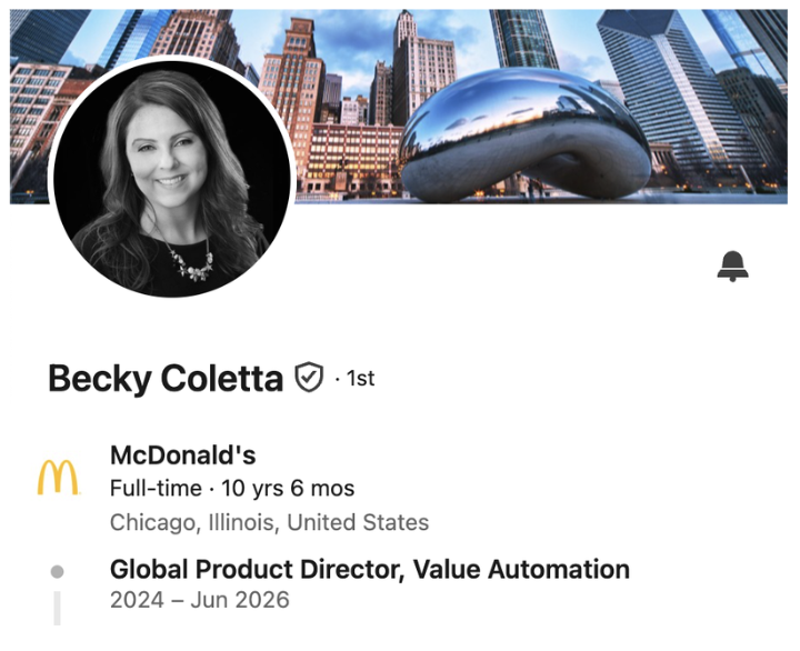Becky Coletta, Global Product Director Value Automation at McDonald's