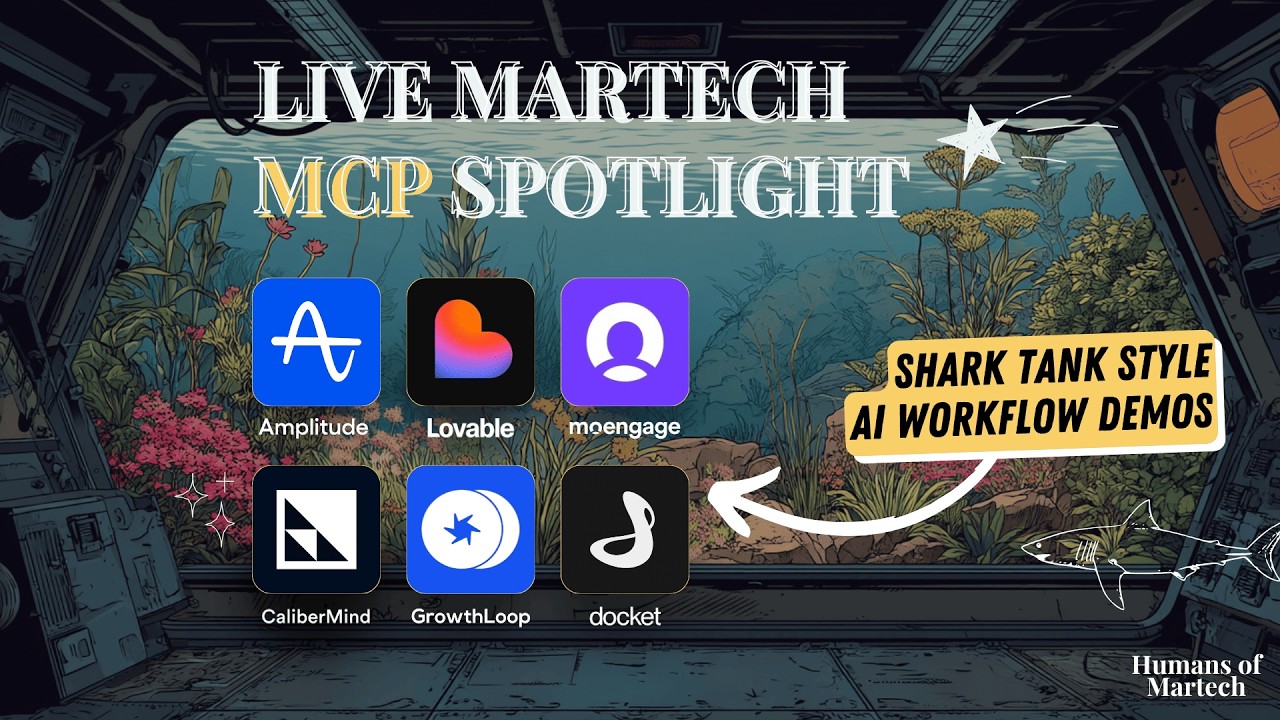 Live Martech Spotlight recording thumbnail featuring Amplitude, Lovable, MoEngage, CaliberMind, GrowthLoop and Docket